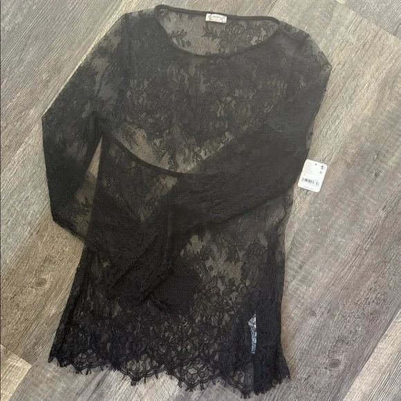 Free People Black Floral Lace Sheer Blouse - Picture 4 of 8